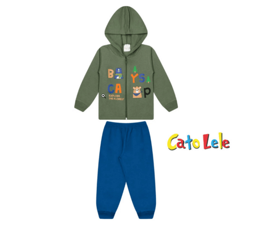 Conjunto 2 peças Masculino  Meia Estação - Jaqueta Com Capuz e Calça Moletom Peluciada! Veste do 1 ao 3