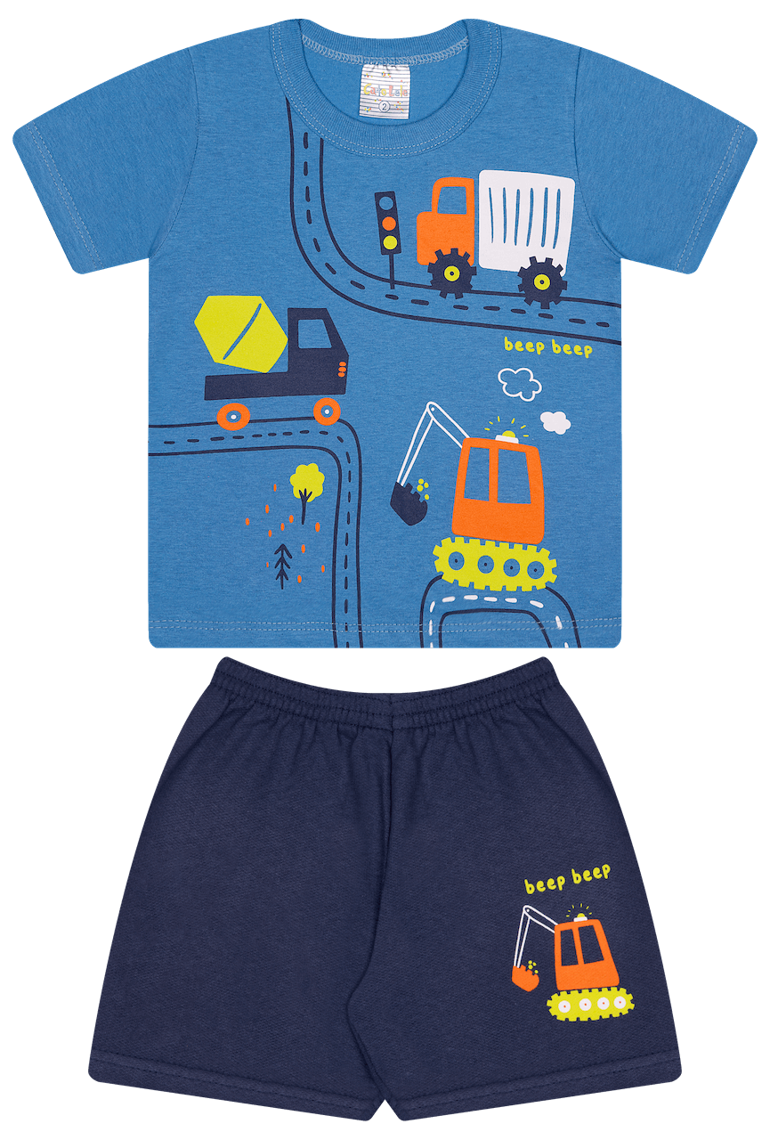 Conjunto Verão Masculino 2 peças Camiseta + Shorts Moletinho - do 1 ao 3