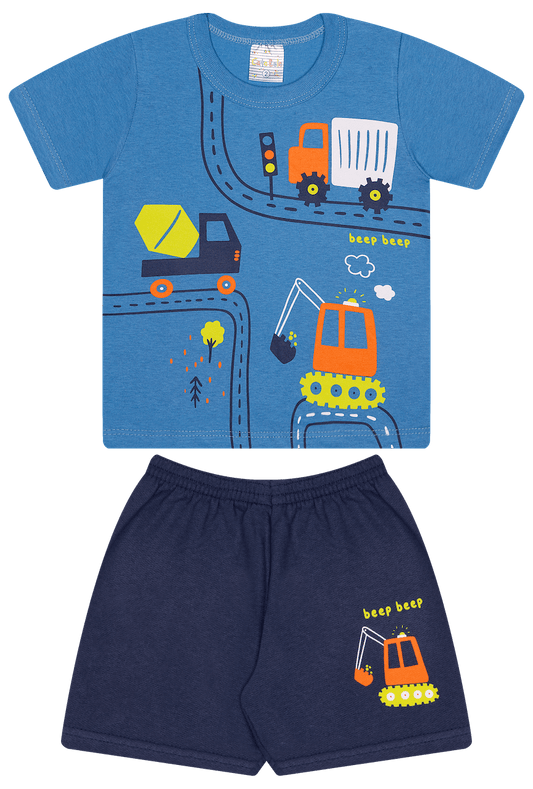 Conjunto Verão Masculino 2 peças Camiseta + Shorts Moletinho - do 1 ao 3
