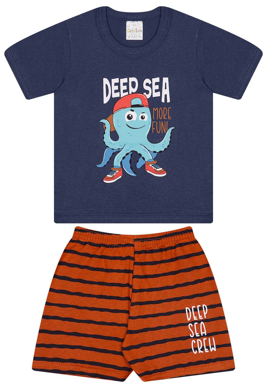 Conjunto Verão Masculino 2 peças Camiseta + Shorts Moletinho - do 1 ao 3
