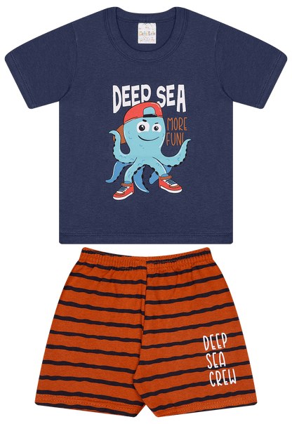 Conjunto Verão Masculino 2 peças Camiseta + Shorts Moletinho - do 1 ao 3