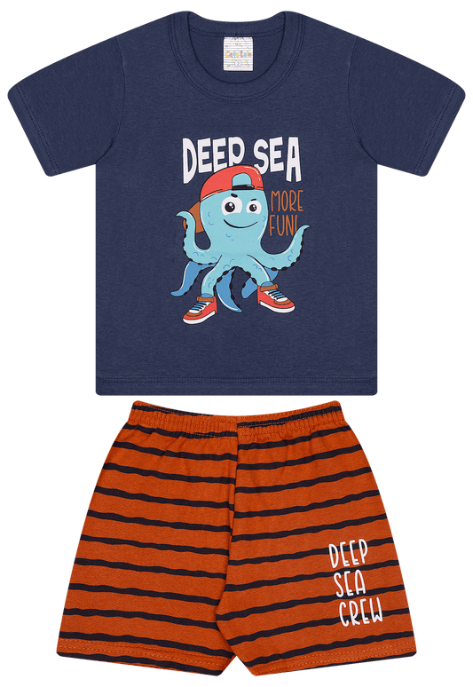 Conjunto Verão Masculino 2 peças Camiseta + Shorts Moletinho - do 1 ao 3
