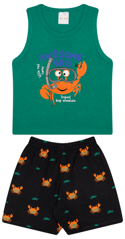 Conjunto Verão Masculino 2 peças Regata + Bermuda Moletinho - do 1 ao 3