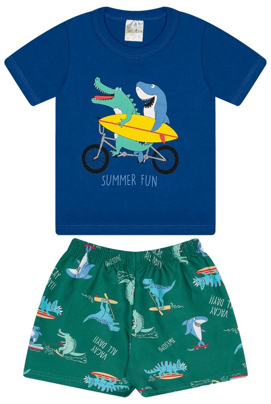 Conjunto Verão Masculino 2 peças Camiseta + Shorts Tactel - do 1 ao 3