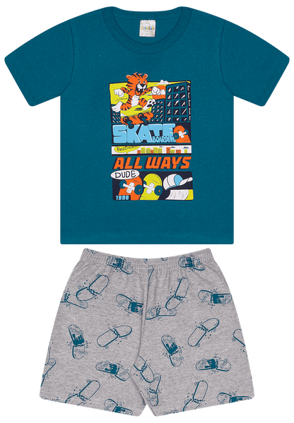 Conjunto Verão Masculino 2 peças Camiseta + Shorts Moletinho - do 4 ao 8