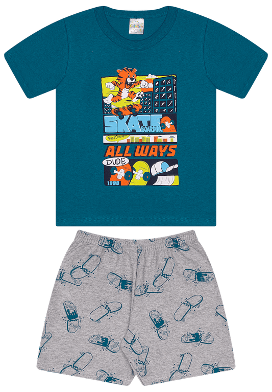 Conjunto Verão Masculino 2 peças Camiseta + Shorts Moletinho - do 4 ao 8