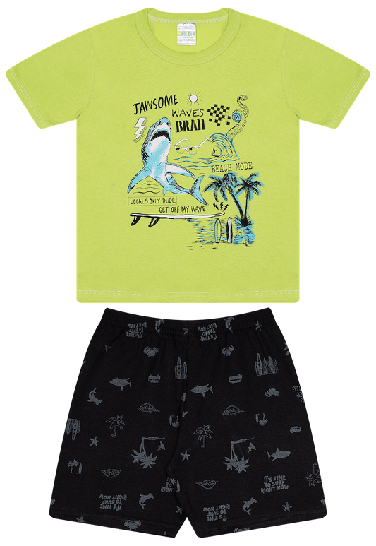 Conjunto Verão Masculino 2 peças Camiseta + Shorts Moletinho - do 4 ao 8