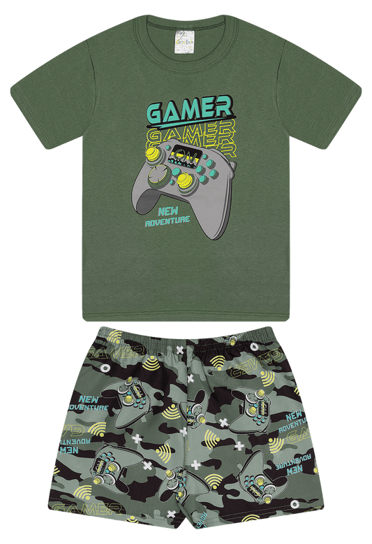 Conjunto Verão Masculino 2 peças Camiseta + Shorts Tactel - do 4 ao 8