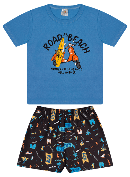 Conjunto Verão Masculino 2 peças Camiseta + Shorts Tactel - do 4 ao 8
