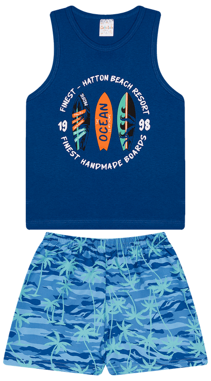 Conjunto Verão Masculino 2 peças Regatinha + Shorts Tactel - do 4 ao 8