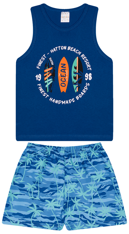Conjunto Verão Masculino 2 peças Regatinha + Shorts Tactel - do 4 ao 8