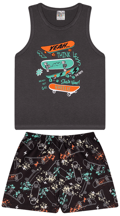 Conjunto Verão Masculino 2 peças Regatinha + Shorts Tactel - do 4 ao 8