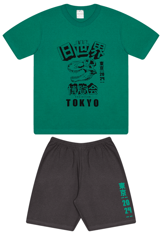 Conjunto Verão Masculino 2 peças Camiseta + Shorts Moletinho - do 10 ao 14