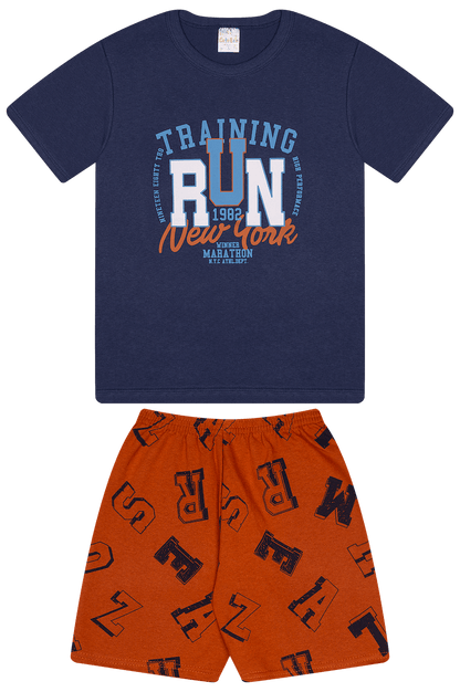 Conjunto Verão Masculino 2 peças Camiseta + Shorts Moletinho - do 10 ao 14
