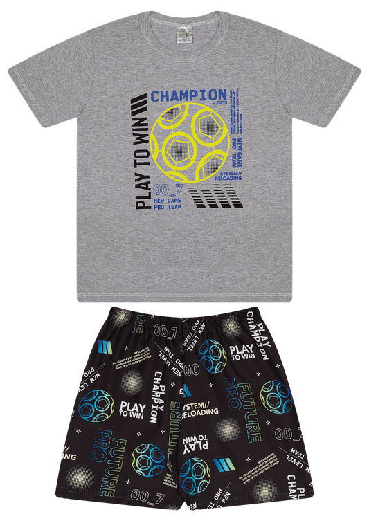 Conjunto Verão Masculino 2 peças Camiseta + Shorts Tactel - do 10 ao 14