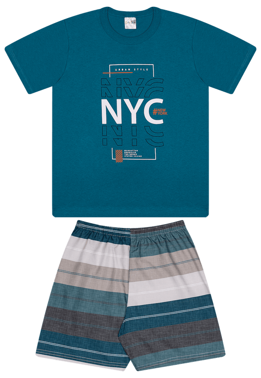 Conjunto Verão Masculino 2 peças Camiseta + Shorts Tactel - do 10 ao 14