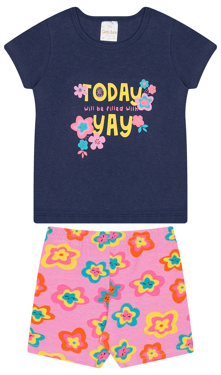 Conjunto Verão Feminino 2 Peças Blusa + Ciclista Cotton - do 1 ao 3