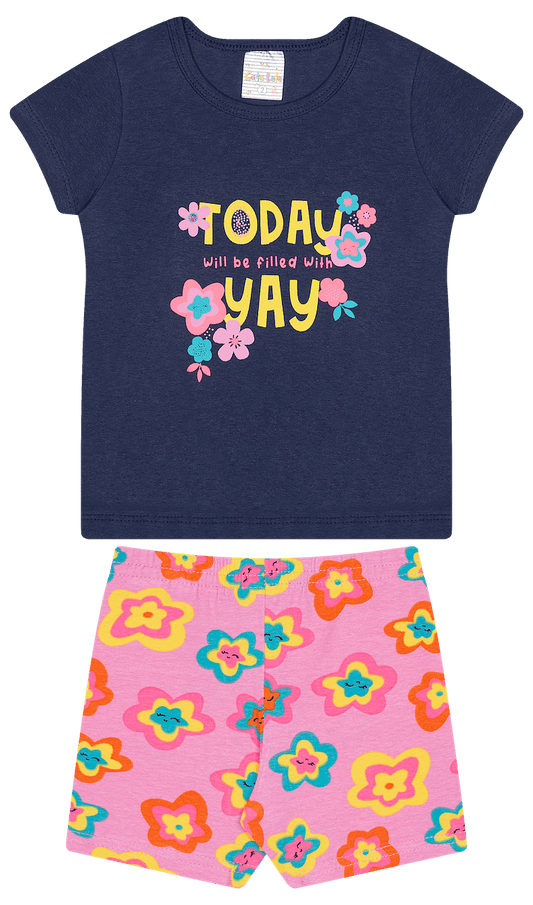 Conjunto Verão Feminino 2 Peças Blusa + Ciclista Cotton - do 1 ao 3