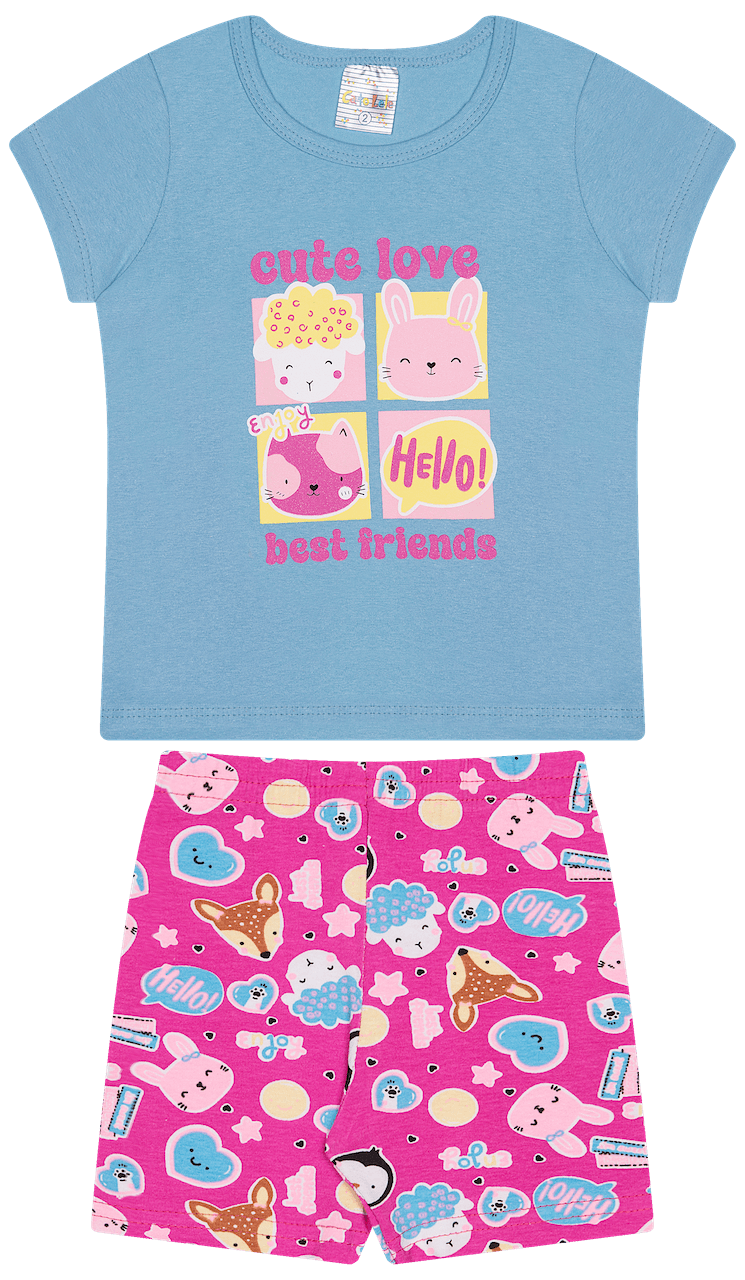 Conjunto Verão Feminino 2 Peças Blusa + Ciclista Cotton - do 1 ao 3