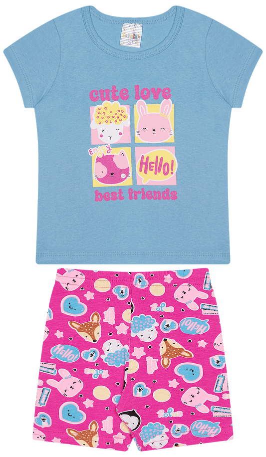 Conjunto Verão Feminino 2 Peças Blusa + Ciclista Cotton - do 1 ao 3