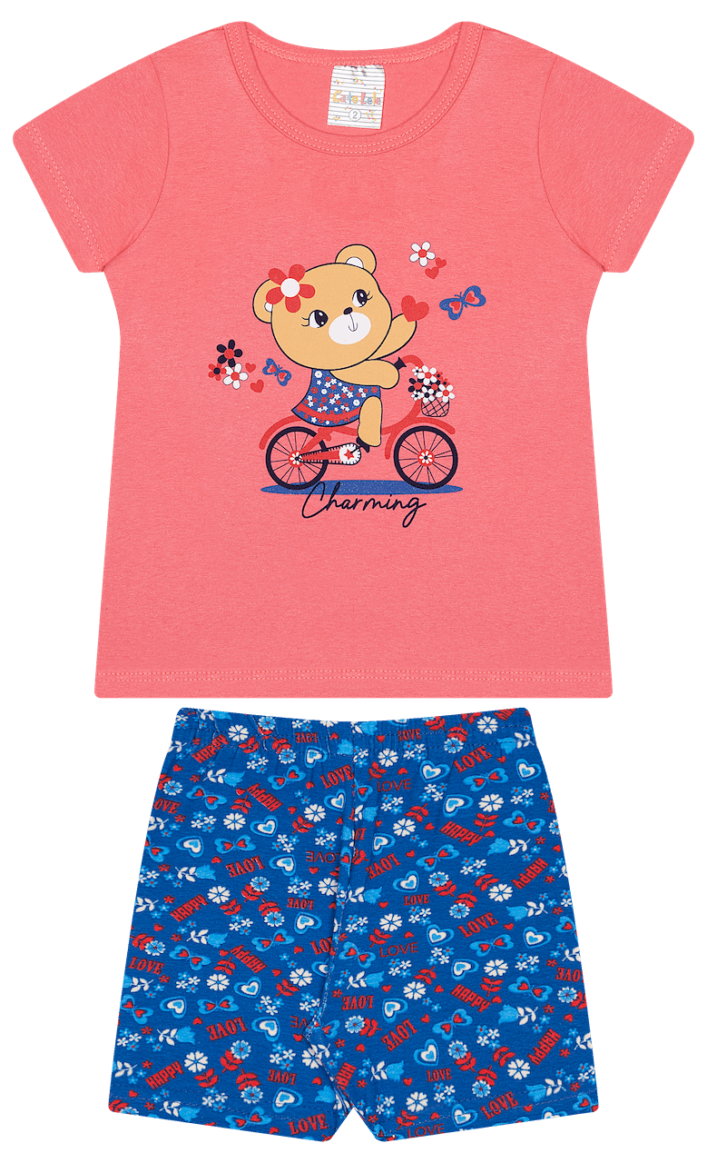 Conjunto Verão Feminino 2 Peças Blusa + Ciclista Cotton - do 1 ao 3