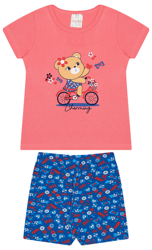 Conjunto Verão Feminino 2 Peças Blusa + Ciclista Cotton - do 1 ao 3