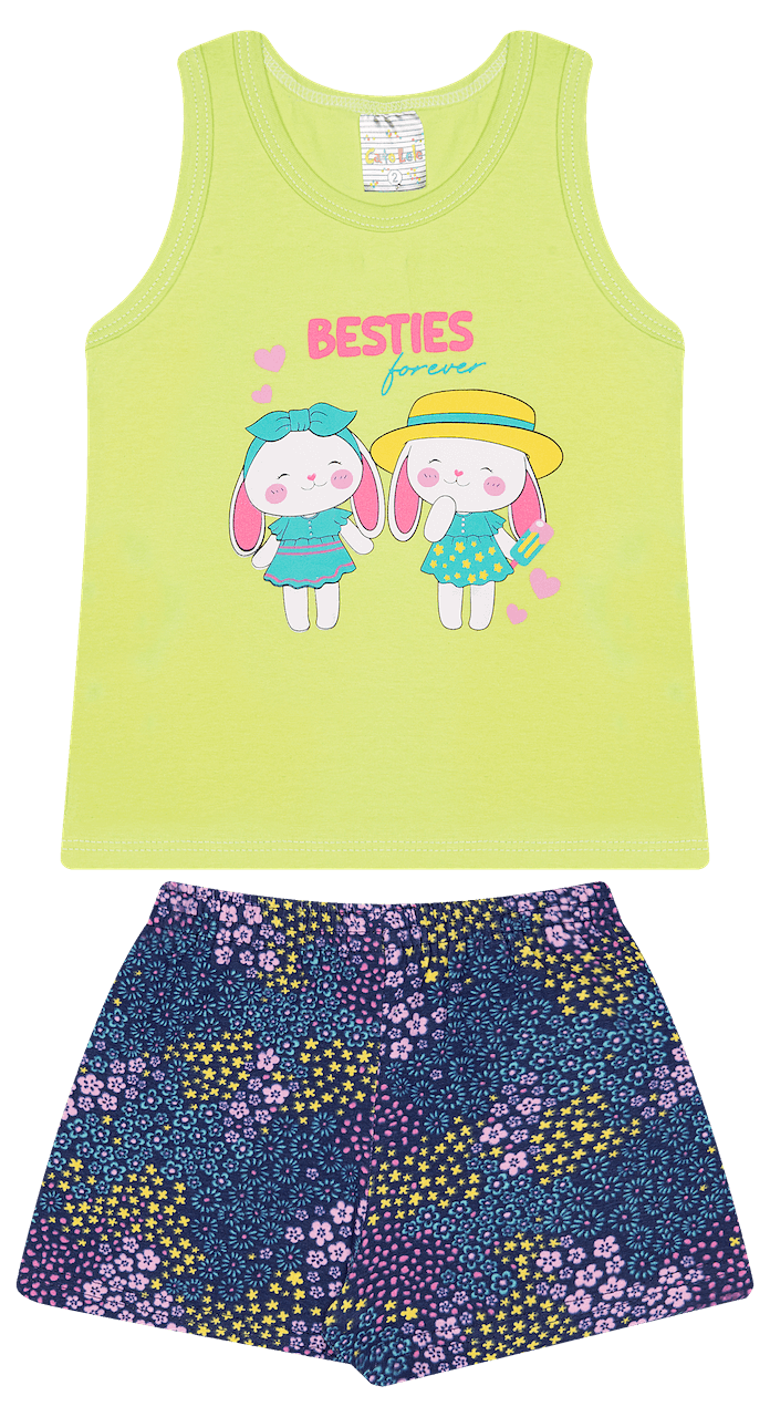 Conjunto Verão Feminino 2 peças Regata + Moletinho Cotton - do 1 ao 3