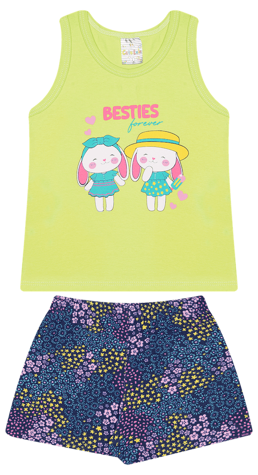 Conjunto Verão Feminino 2 peças Regata + Moletinho Cotton - do 1 ao 3