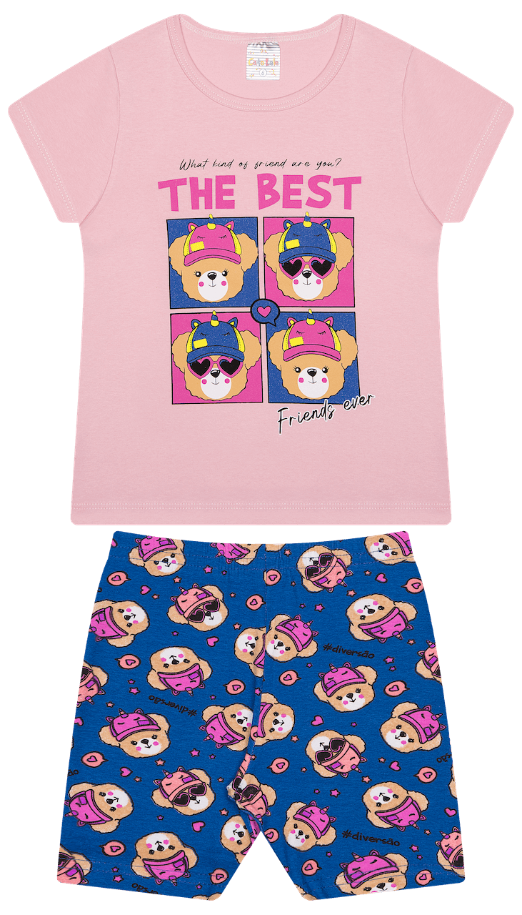 Conjunto Verão Feminino 2 Peças Camiseta + Ciclista em Cotton - do 4 ao 8