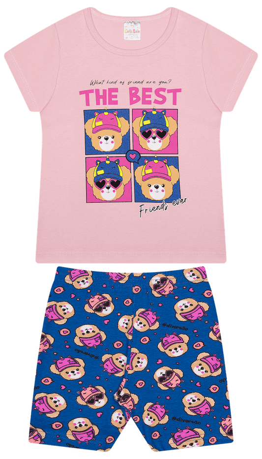Conjunto Verão Feminino 2 Peças Camiseta + Ciclista em Cotton - do 4 ao 8