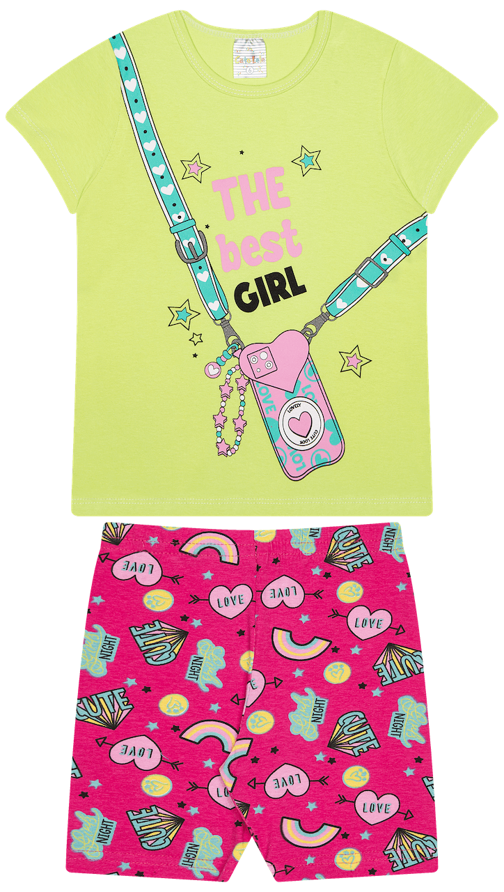 Conjunto Verão Feminino 2 Peças Camiseta + Ciclista em Cotton - do 4 ao 8