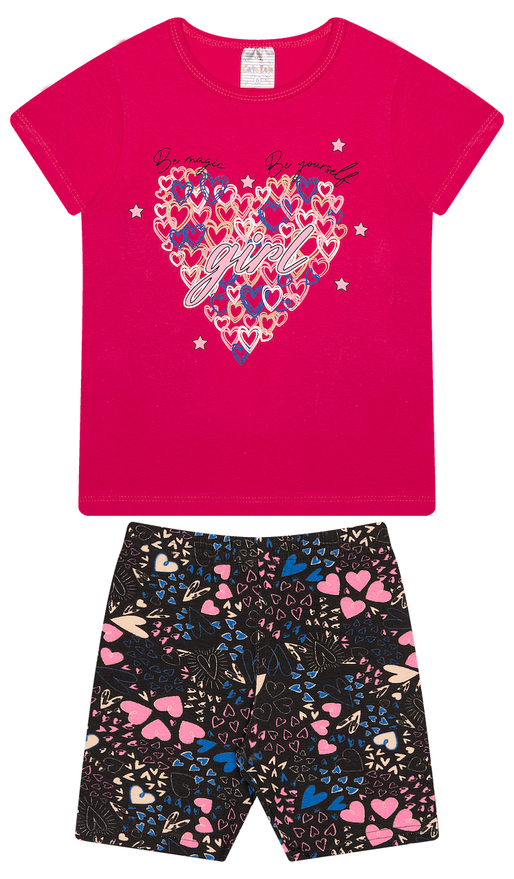 Conjunto Verão Feminino 2 Peças Camiseta + Ciclista em Cotton - do 4 ao 8