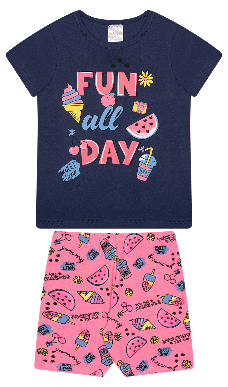 Conjunto Verão Feminino 2 Peças Camiseta + Ciclista em Cotton - do 4 ao 8