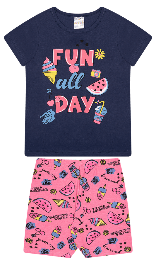 Conjunto Verão Feminino 2 Peças Camiseta + Ciclista em Cotton - do 4 ao 8