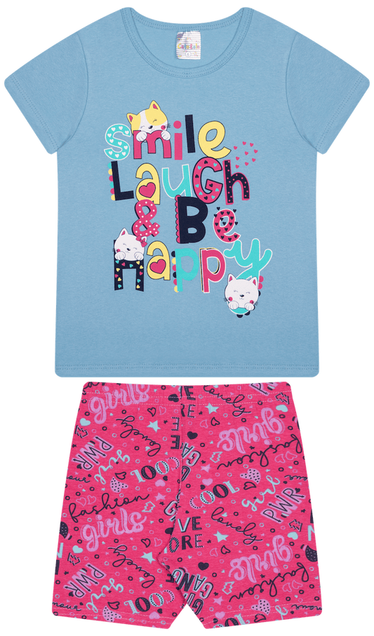 Conjunto Verão Feminino 2 Peças Camiseta + Ciclista em Cotton - do 4 ao 8
