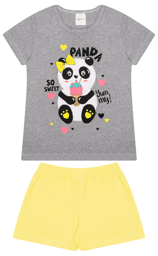 Conjunto Verão Feminino 2 peças Camiseta + Bermuda Moletinho - Tamanho 4 ao 8