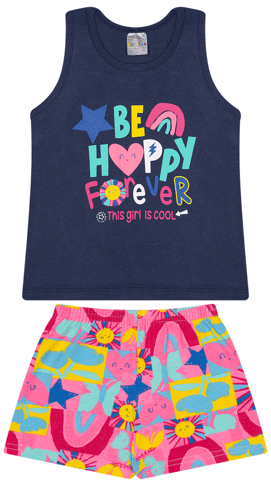 Conjunto Verão Feminino 2 Peças Regata + Bermuda em Cotton - Tamanho 4 ao 8
