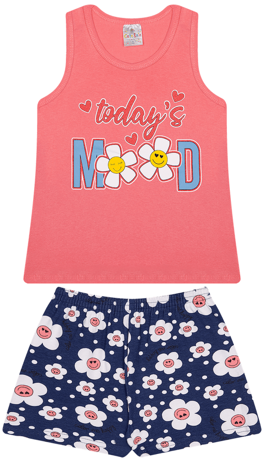 Conjunto Verão Feminino 2 Peças Regata + Bermuda em Cotton - Tamanho 4 ao 8