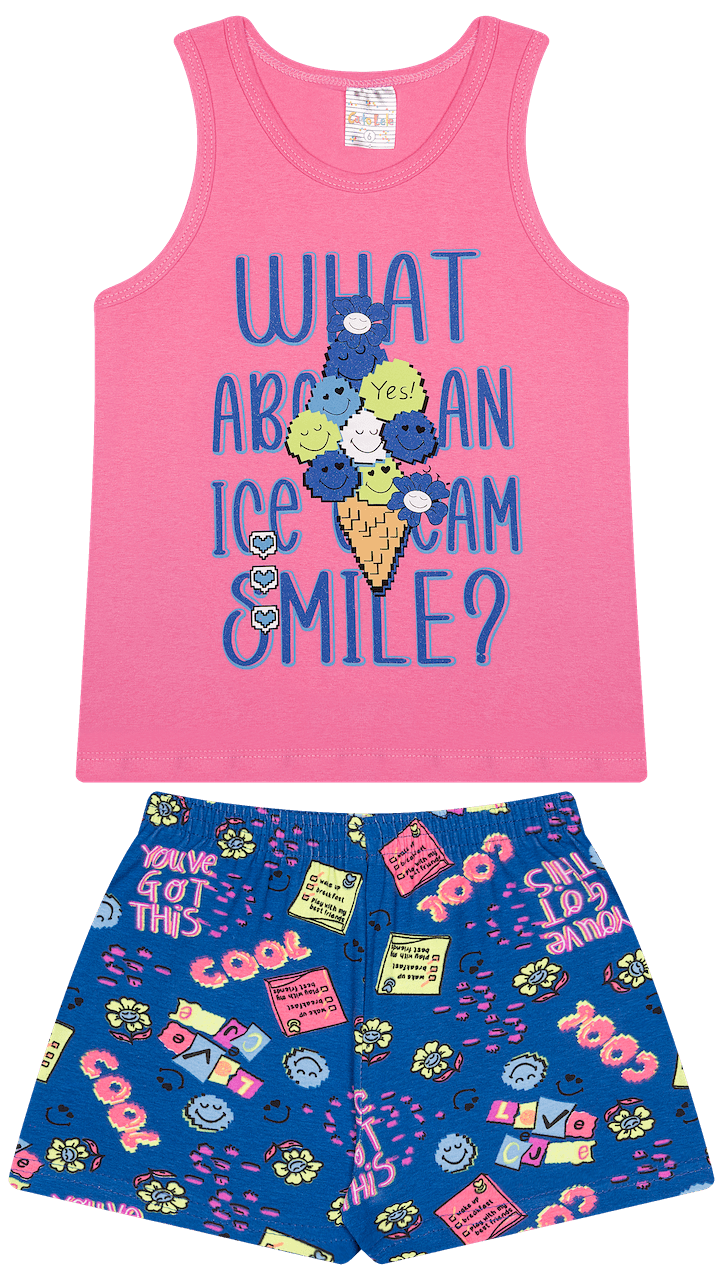 Conjunto Verão Feminino 2 Peças Regata + Bermuda em Cotton - Tamanho 4 ao 8