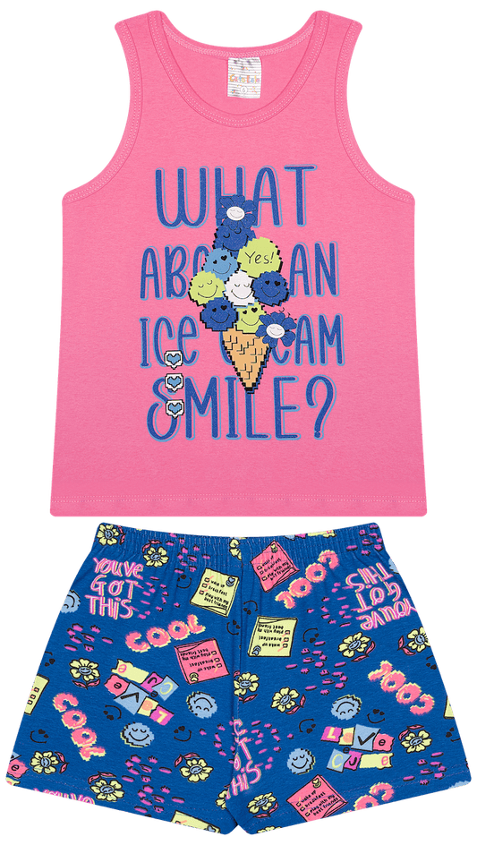 Conjunto Verão Feminino 2 Peças Regata + Bermuda em Cotton - Tamanho 4 ao 8