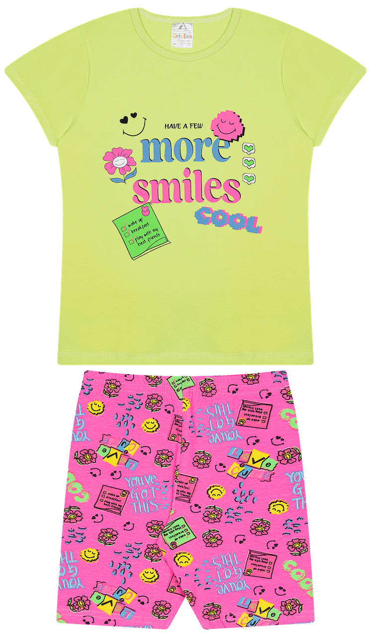 Conjunto Verão Feminino 2 Peças Camiseta + Bermuda em Cotton - do 10 ao 14