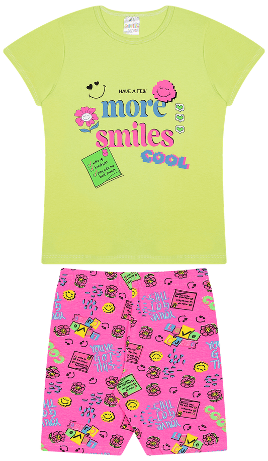 Conjunto Verão Feminino 2 Peças Camiseta + Bermuda em Cotton - do 10 ao 14