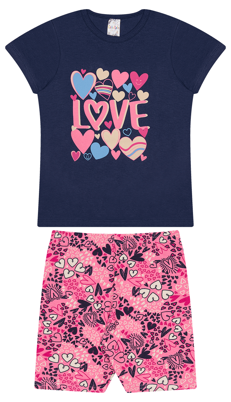 Conjunto Verão Feminino 2 Peças Camiseta + Bermuda em Cotton - do 10 ao 14