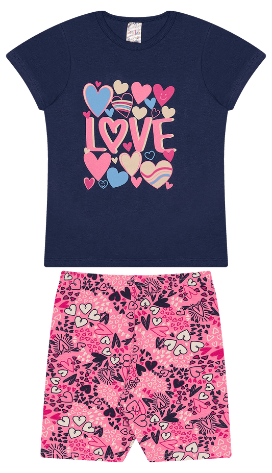 Conjunto Verão Feminino 2 Peças Camiseta + Bermuda em Cotton - do 10 ao 14