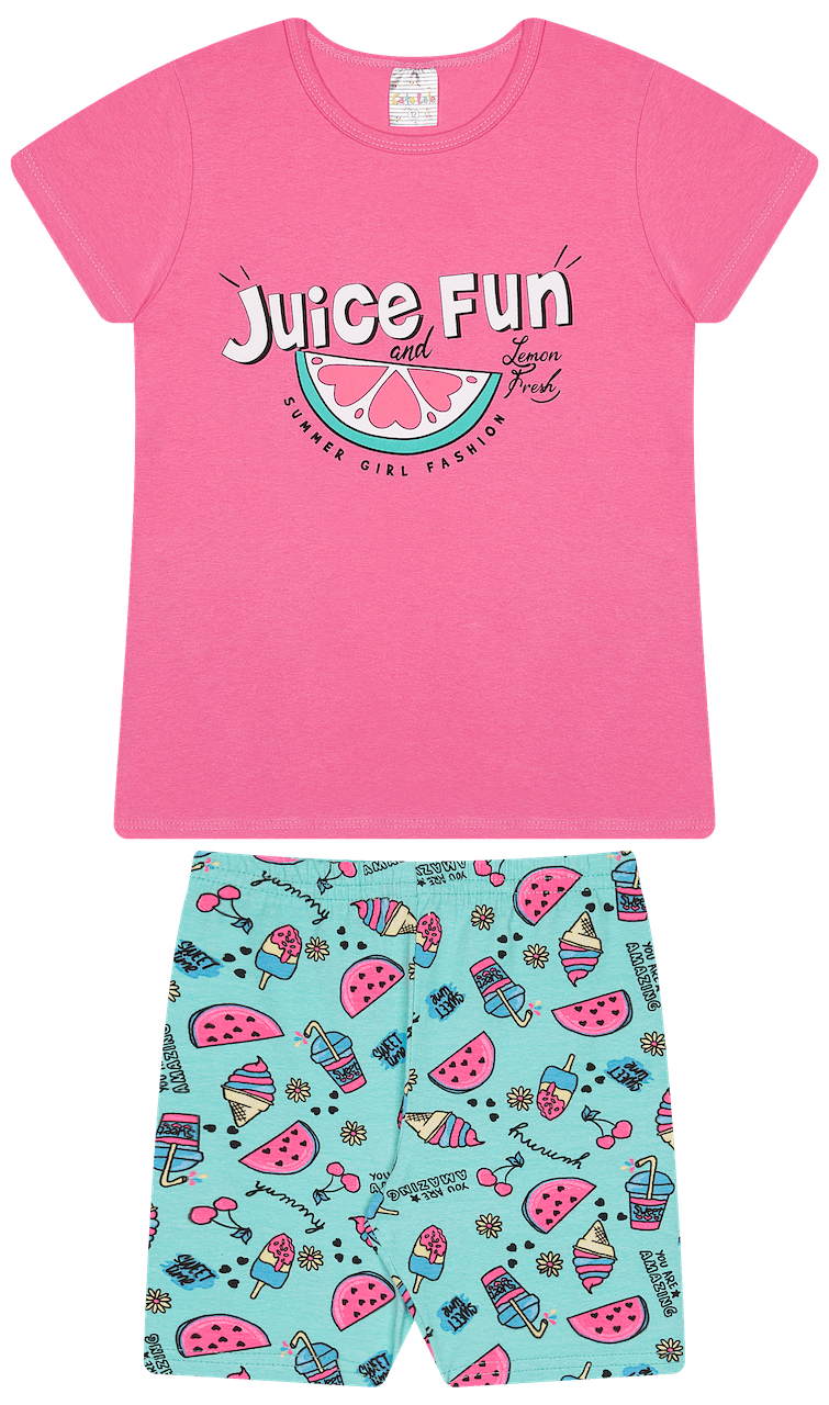 Conjunto Verão Feminino 2 Peças Camiseta + Bermuda em Cotton - do 10 ao 14