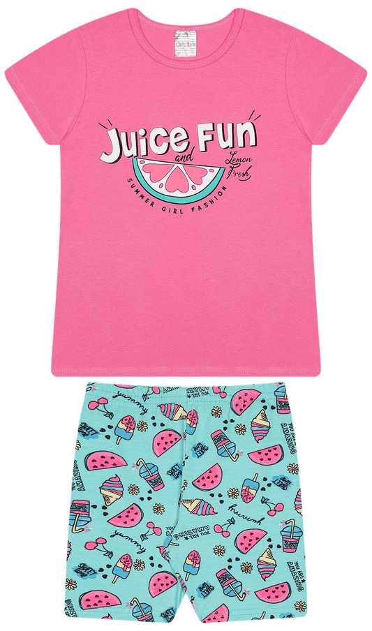 Conjunto Verão Feminino 2 Peças Camiseta + Bermuda em Cotton - do 10 ao 14