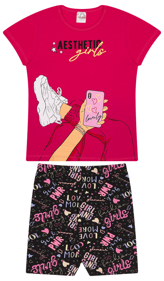 Conjunto Verão Feminino 2 Peças Camiseta + Bermuda em Cotton - do 10 ao 14