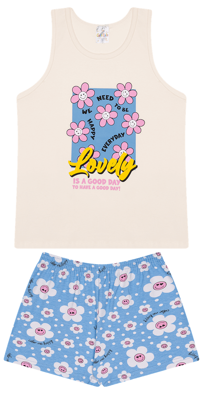 Conjunto Verão Feminino 2 Peças Regata + Bermuda em Cotton - do 10 ao 14