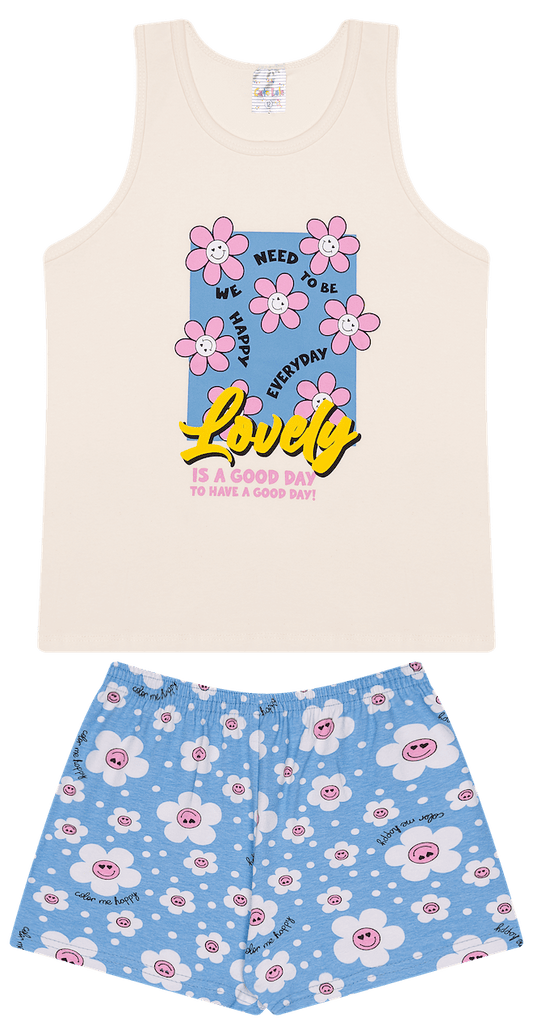 Conjunto Verão Feminino 2 Peças Regata + Bermuda em Cotton - do 10 ao 14