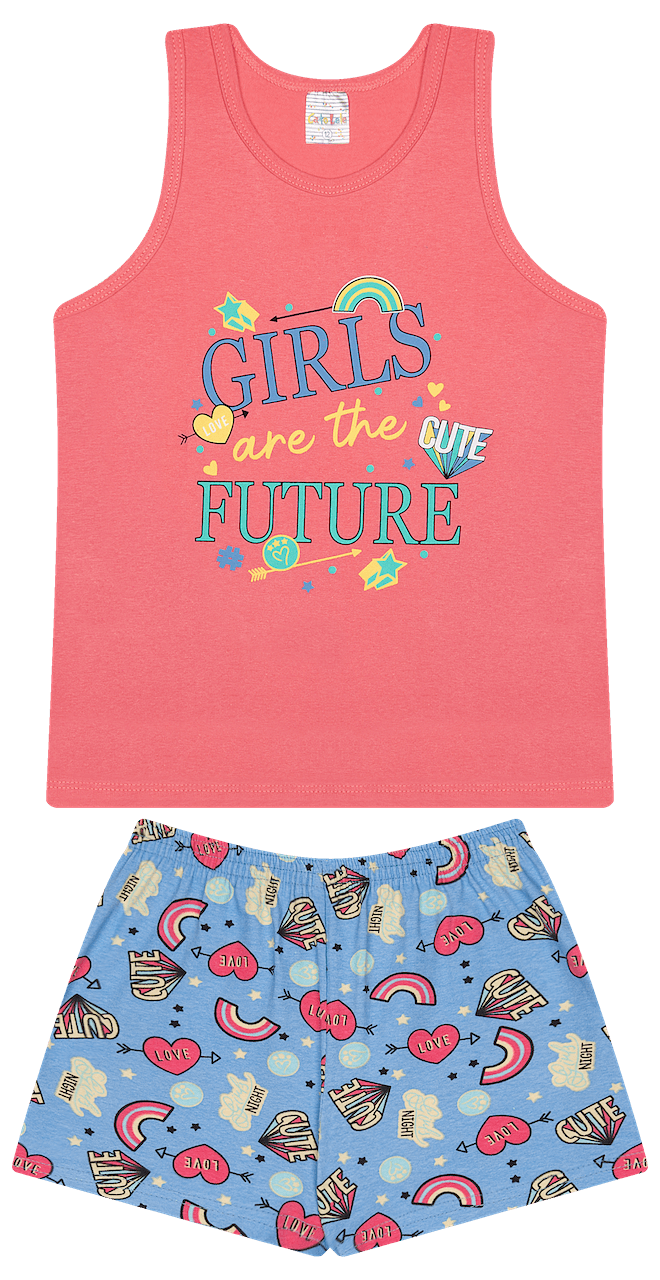Conjunto Verão Feminino 2 Peças Regata + Bermuda em Cotton - do 10 ao 14